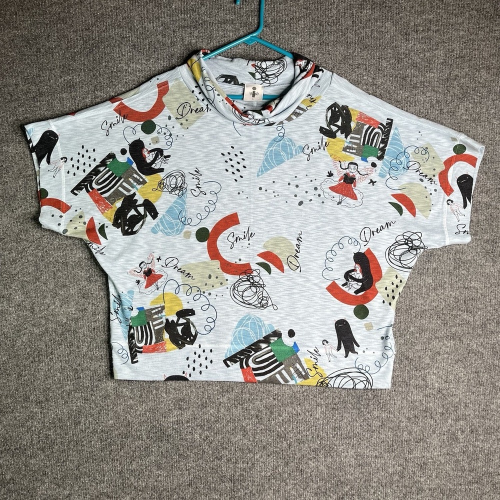Inoah Art Top Women Size L Boxy Dolman Sleeve Artsy Doodle Print Dream Smile